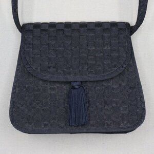 Talbots Navy Woven Tassled Small Crossbody Bag